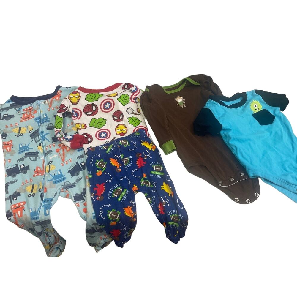 Lot of 5 Carter's Baby Boys 12 Mos Short Sleeve One Piece Sleepwear PJs Clothes